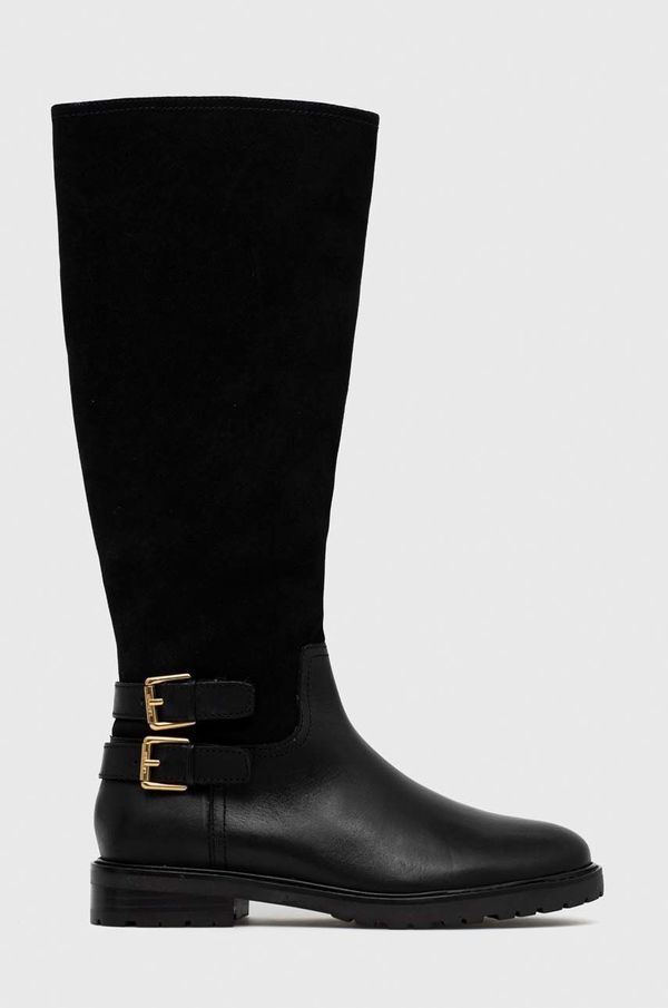 Lauren Ralph Lauren Usnjeni elegantni škornji Lauren Ralph Lauren Burncalf ženski, črna barva