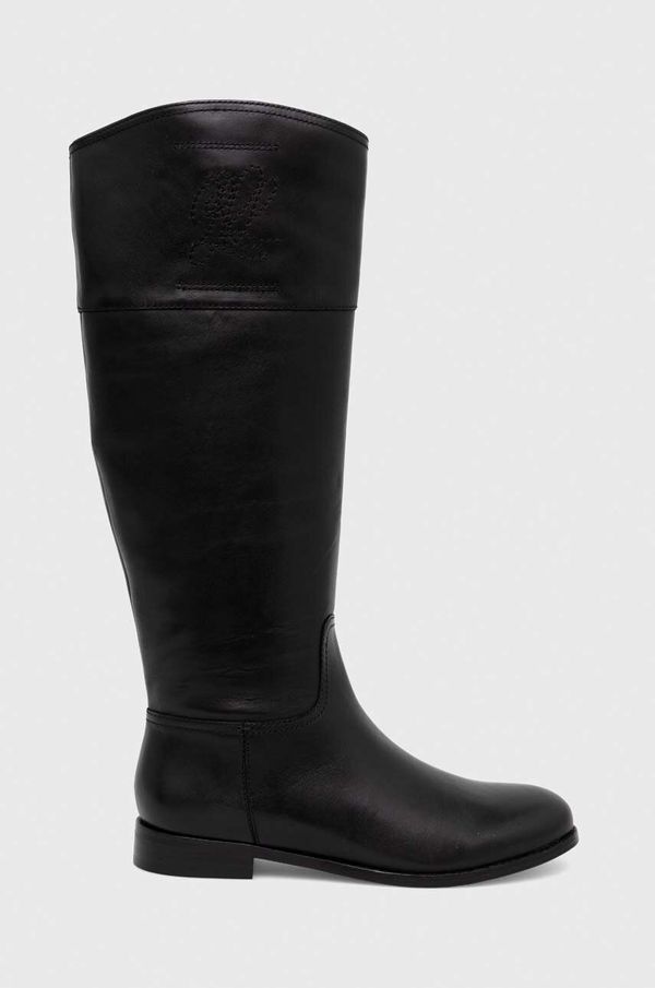 Lauren Ralph Lauren Usnjeni elegantni škornji Lauren Ralph Lauren Justine ženski, črna barva, 802915418002
