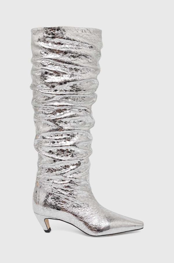MSGM Usnjeni elegantni škornji MSGM ženski, srebrna barva, 3741MDS710 905