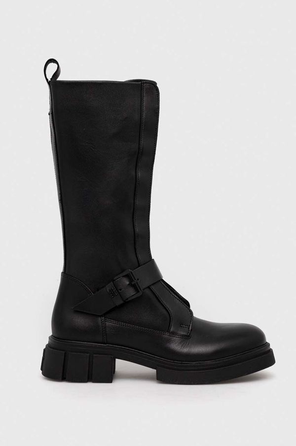 Tommy Hilfiger Usnjeni elegantni škornji Tommy Hilfiger COOL MONOCHROMATIC BIKERBOOT ženski, črna barva, FW0FW07338