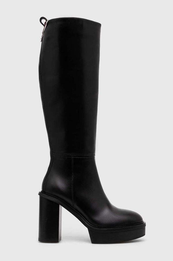 Tommy Hilfiger Usnjeni elegantni škornji Tommy Hilfiger ELEVATED PLATEAU LONGBOOT ženski, črna barva, FW0FW07545