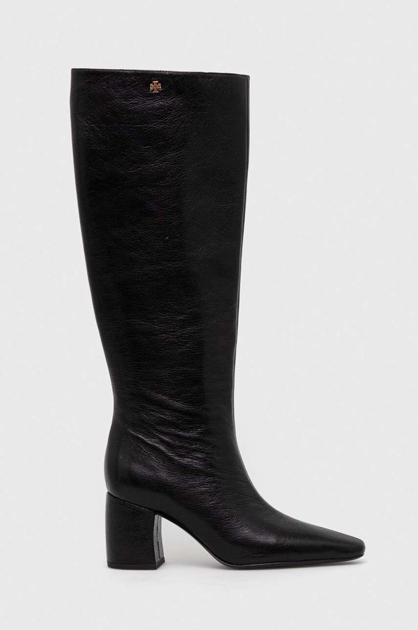 Tory Burch Usnjeni elegantni škornji Tory Burch BANANA TALL BOOT ženski, črna barva, 154529-006