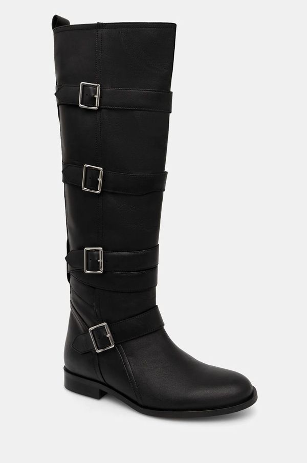 Twinset Usnjeni elegantni škornji Twinset ženski, črna barva, 242TGT124