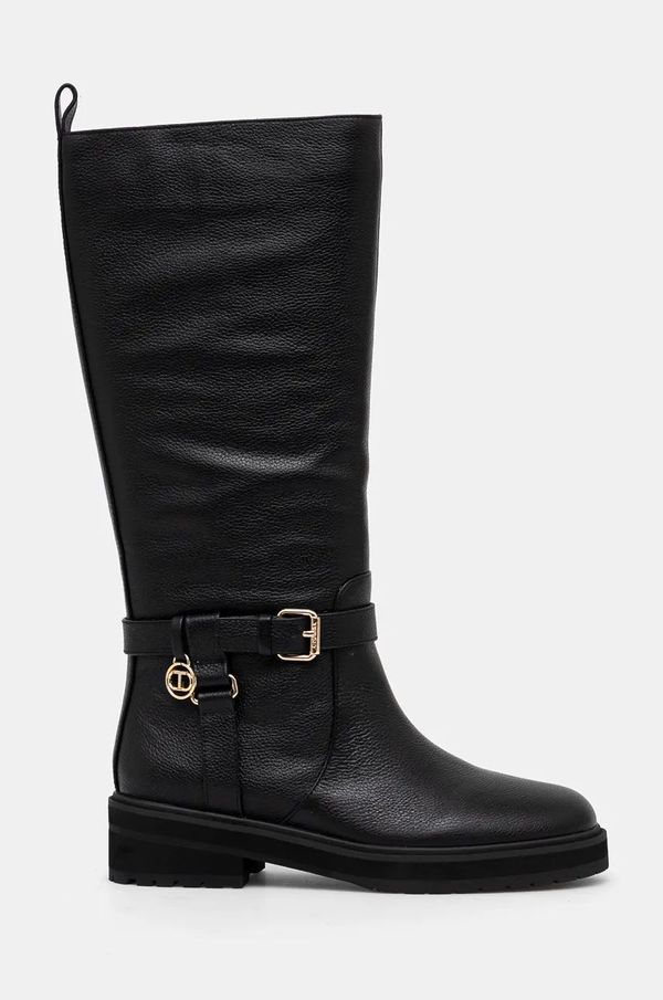 Twinset Usnjeni elegantni škornji Twinset ženski, črna barva, 242TGT172