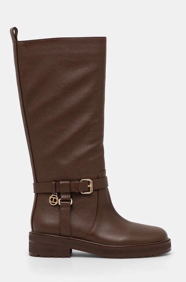 Twinset Usnjeni elegantni škornji Twinset ženski, rjava barva, 242TGT172