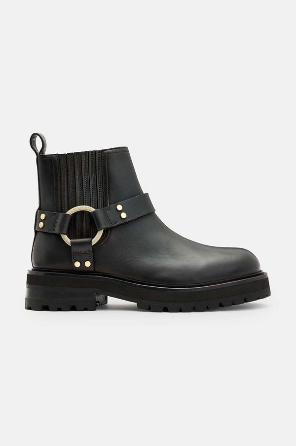 AllSaints Usnjeni gležnarji AllSaints Maddie Biker Boot ženski, črna barva, W054FB