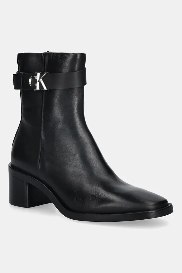 Calvin Klein Usnjeni gležnarji Calvin Klein BLOCK HEEL BOOT W/ METAL LOGO