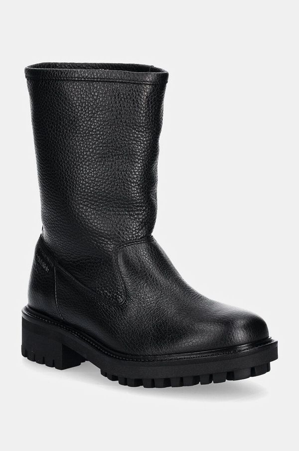 Calvin Klein Usnjeni gležnarji Calvin Klein FLAT BIKER BOOT LTH ženski, črna barva, HW0HW02234