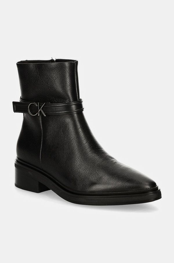 Calvin Klein Usnjeni gležnarji Calvin Klein HEEL ANKLE BOOT 30 W/HW LTH ženski, črna barva, HW0HW02183