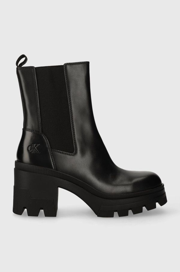 Calvin Klein Jeans Usnjeni gležnarji Calvin Klein Jeans CHUNKY HEELED CHELSEA BOOT LTH ženski, črna barva, YW0YW01112