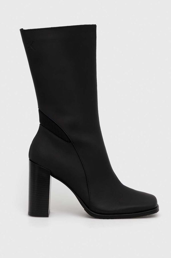 Calvin Klein Jeans Usnjeni gležnarji Calvin Klein Jeans HEEL ZIP BOOT LTH WN ženski, črna barva, YW0YW01113