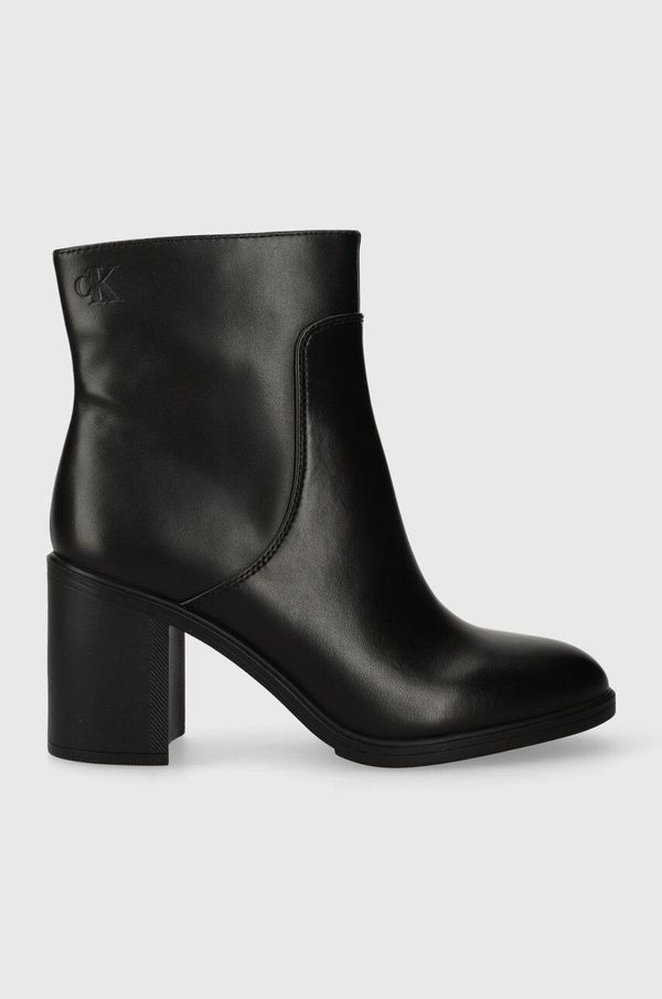 Calvin Klein Jeans Usnjeni gležnarji Calvin Klein Jeans MID BLOCK HEEL BOOT LTH WN ženski, črna barva, YW0YW01259