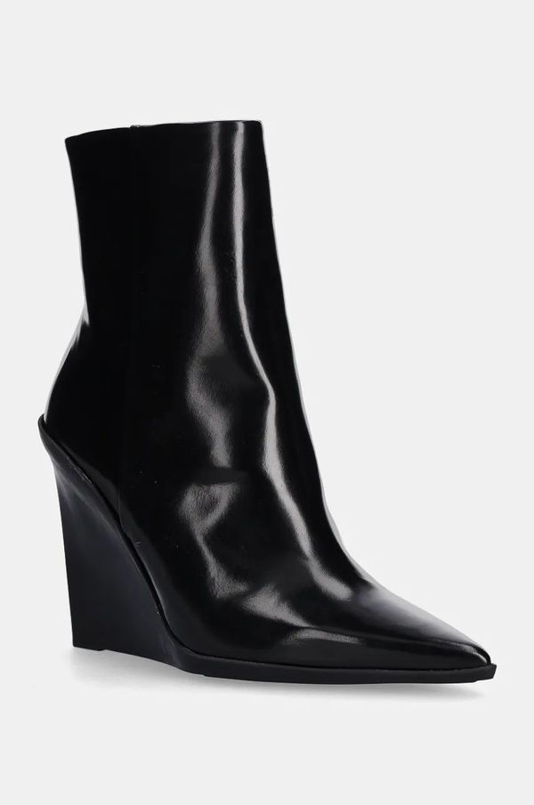 Calvin Klein Usnjeni gležnarji Calvin Klein WEDGE ANKLE BOOT 90 LTH ženski, črna barva, HW0HW02256