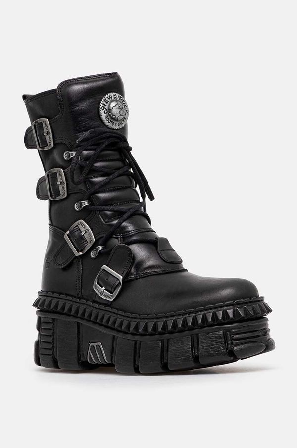 New Rock Usnjeni gležnarji New Rock črna barva, M-WALL373-S6