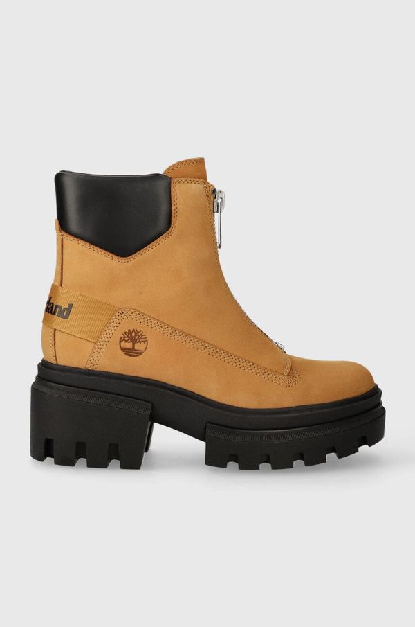 Timberland Usnjeni gležnarji Timberland Everleigh Boot Front Zip ženski, rjava barva, TB0A5YHM2311