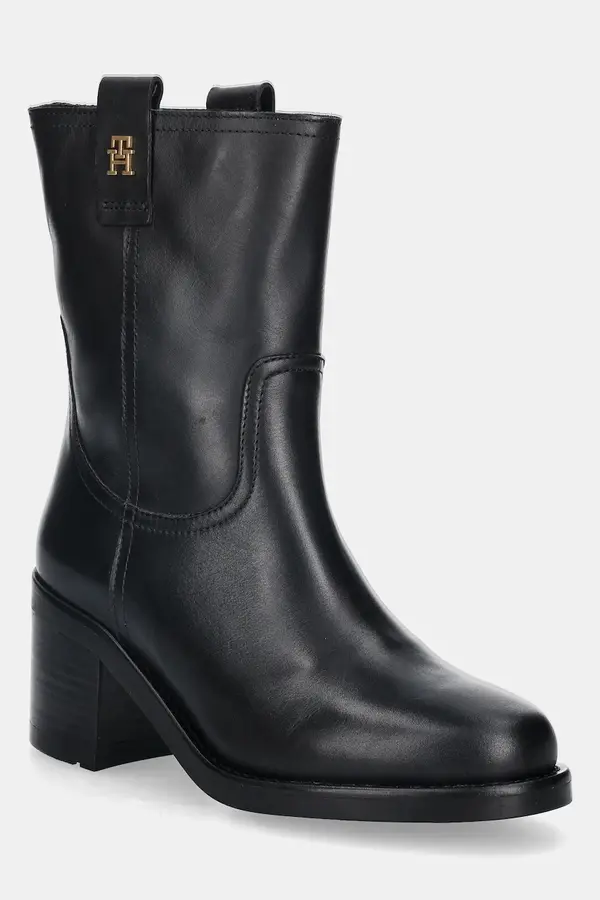 Tommy Hilfiger Usnjeni gležnarji Tommy Hilfiger RIDING LTHR MID BOOT BLOCK HEEL
