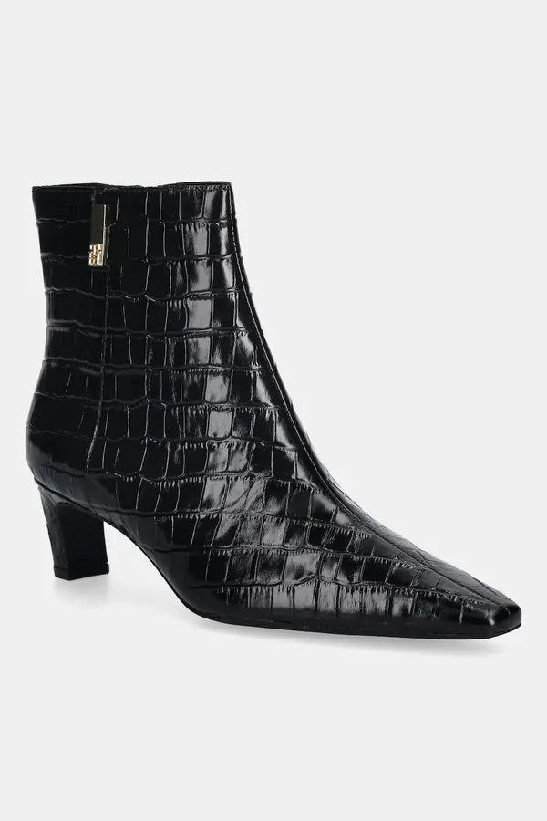Tommy Hilfiger Usnjeni gležnarji Tommy Hilfiger TH SQUARE TOE CROC KITTEN BOOTIE