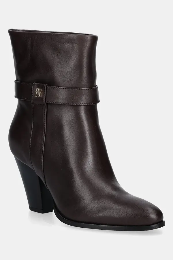 Tommy Hilfiger Usnjeni gležnarji Tommy Hilfiger TH T-STRAP LEATHER POINTY BOOTIE