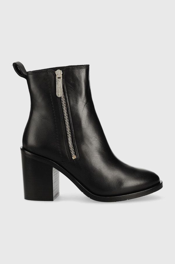 Tommy Hilfiger Usnjeni gležnarji Tommy Hilfiger Zip High Heel Boot ženski, črna barva