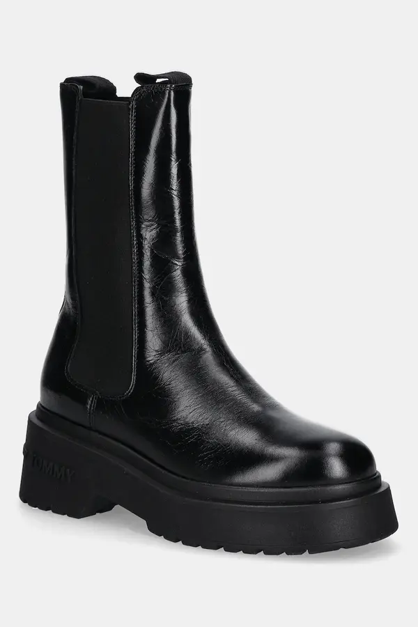 Tommy Jeans Usnjeni gležnarji Tommy Jeans CHUNKY SHINY LEATHER CHELSEA