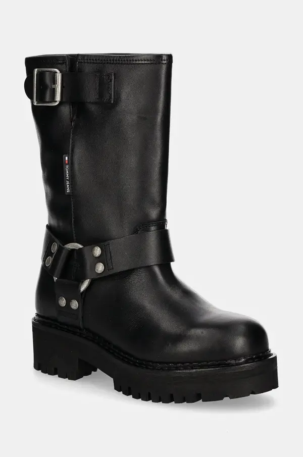 Tommy Jeans Usnjeni gležnarji Tommy Jeans TJW URBAN BIKER BOOT LEATHER