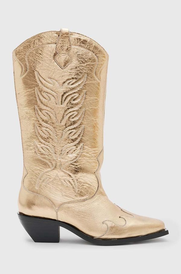 AllSaints Usnjeni kavbojski škornji AllSaints Dolly Boot ženski, zlata barva, WF763Z
