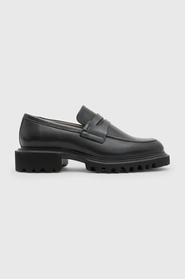 AllSaints Usnjeni mokasini AllSaints Lola Loafer ženski, črna barva, W102FB