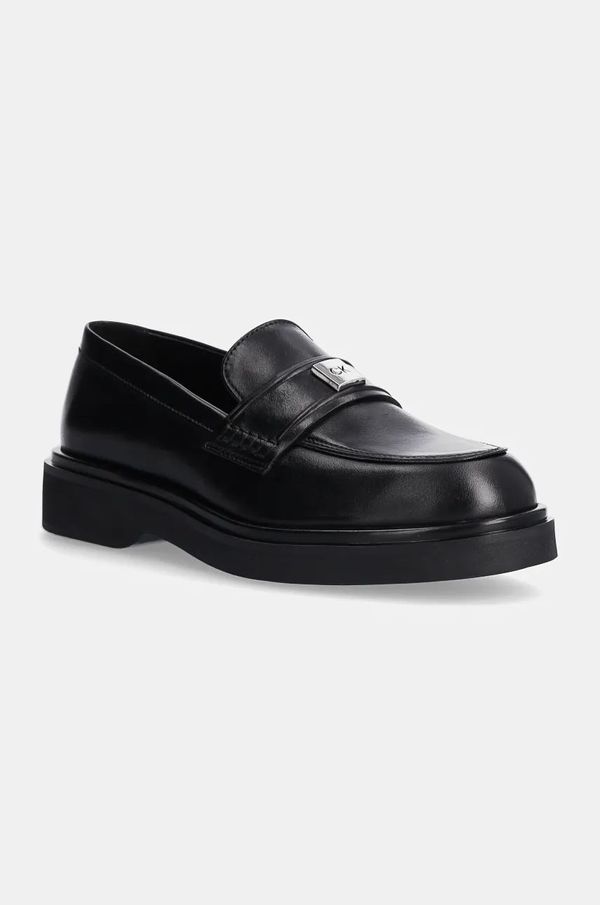 Calvin Klein Usnjeni mokasini Calvin Klein LOAFER W/HW LTH ženski, črna barva, HW0HW02182