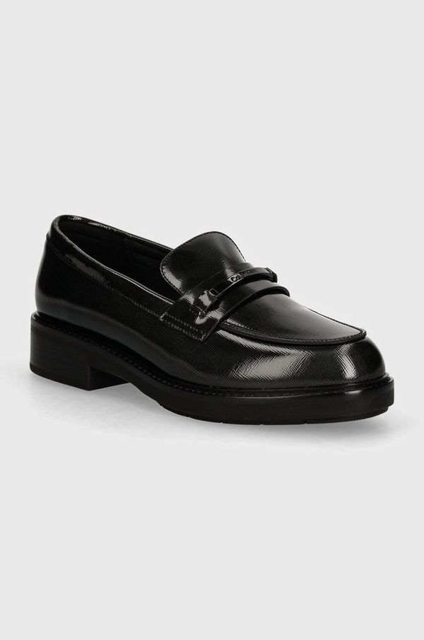 Calvin Klein Usnjeni mokasini Calvin Klein LOAFER W/M BAR SAFF LTH ženski, črna barva, HW0HW02076