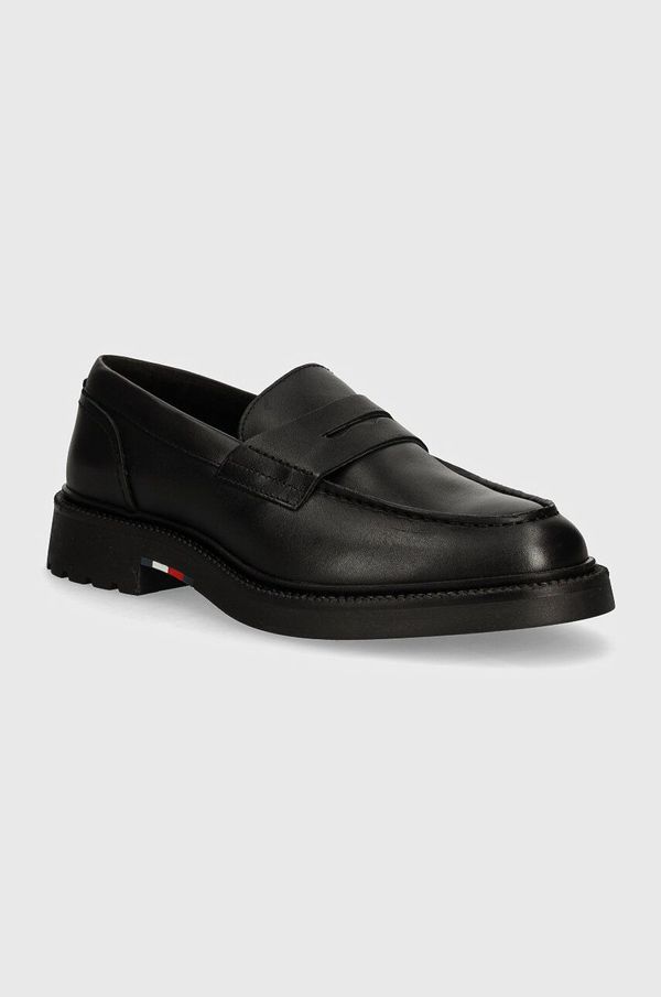 Tommy Hilfiger Usnjeni mokasini Tommy Hilfiger LIGHT HILFIGER LEATHER LOAFER moški, črna barva, FM0FM05089