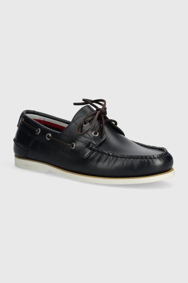 Tommy Hilfiger Usnjeni mokasini Tommy Hilfiger TH BOAT SHOE CORE LEATHER moški, mornarsko modra barva, FM0FM04506