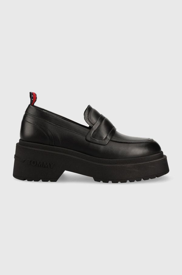 Tommy Jeans Usnjeni mokasini Tommy Jeans TJW AVA LOAFER ženski, črna barva, EN0EN02218