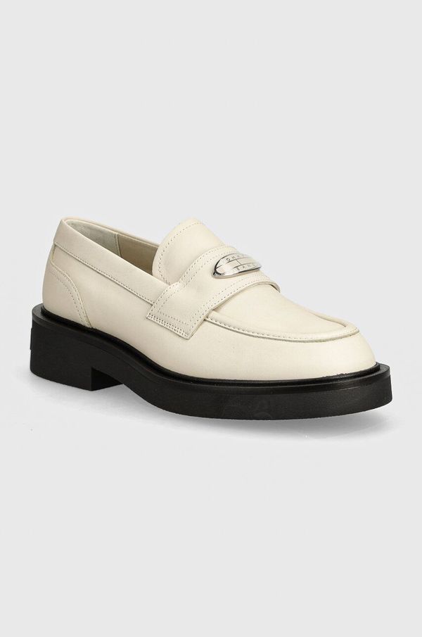 Tommy Jeans Usnjeni mokasini Tommy Jeans TJW FLAT LOAFER ženski, bež barva, EN0EN02557