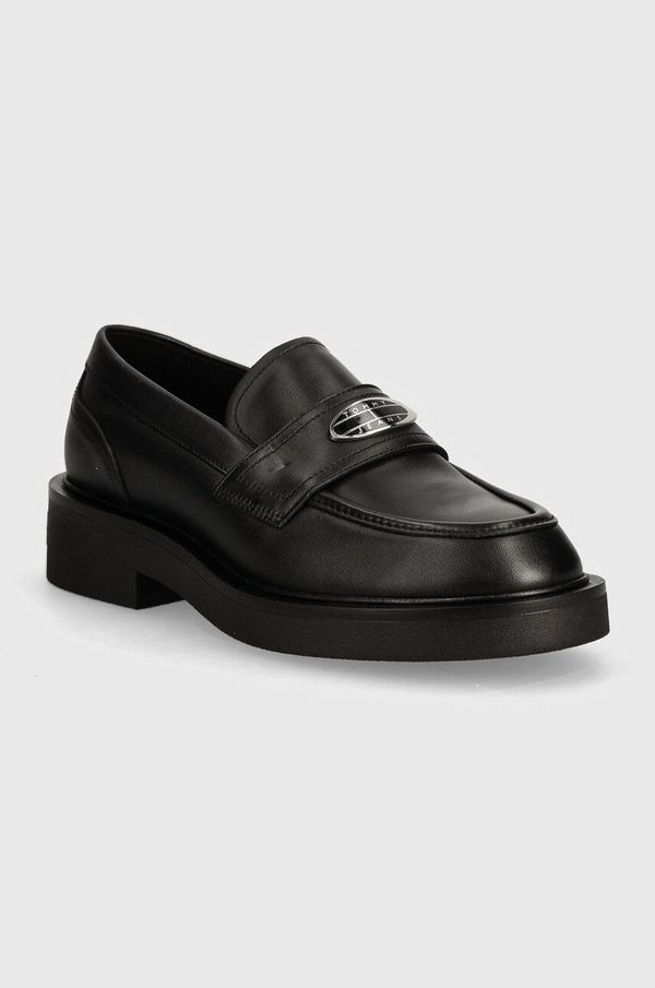 Tommy Jeans Usnjeni mokasini Tommy Jeans TJW FLAT LOAFER ženski, črna barva, EN0EN02557