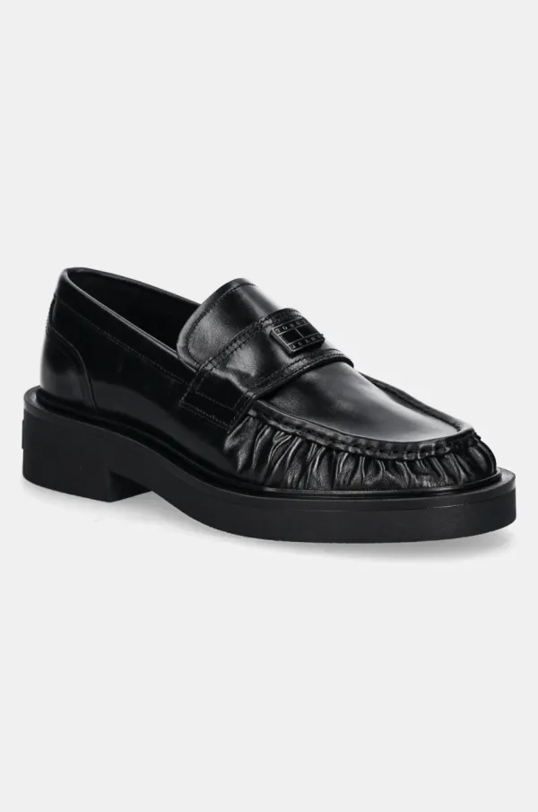 Tommy Jeans Usnjeni mokasini Tommy Jeans TJW ORIGIN LOAFER ženski, črna barva, EN0EN02708