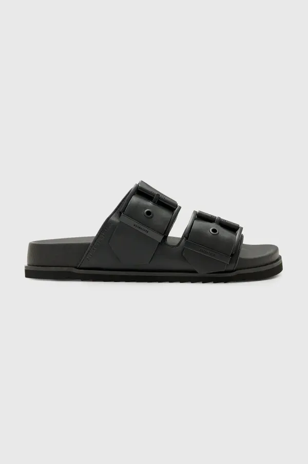 AllSaints Usnjeni natikači AllSaints Sian Sandal ženski, črna barva, W034FC