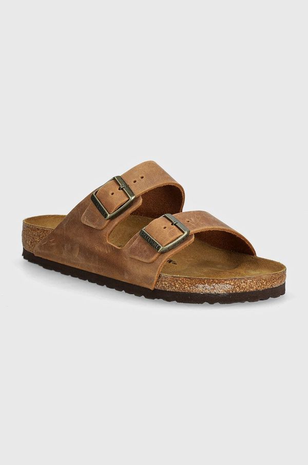 Birkenstock Usnjeni natikači Birkenstock Arizona moški, rjava barva, 1028272