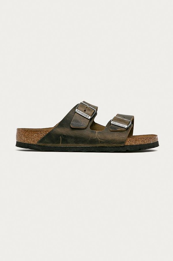 Birkenstock Usnjeni natikači Birkenstock Arizona moški, zelena barva