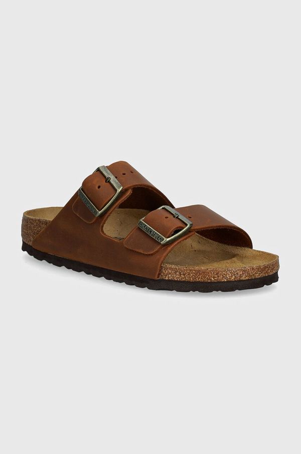 Birkenstock Usnjeni natikači Birkenstock Arizona ženski, rjava barva, 1028401