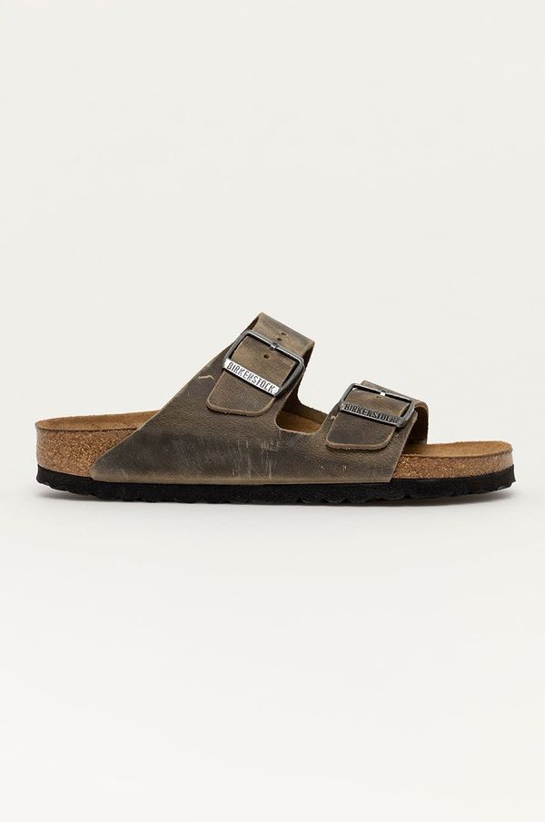 Birkenstock Usnjeni natikači Birkenstock Arizona ženski, zelena barva