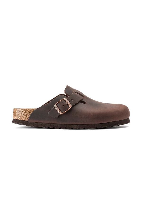 Birkenstock Usnjeni natikači Birkenstock Boston ženski, rjava barva, 860133