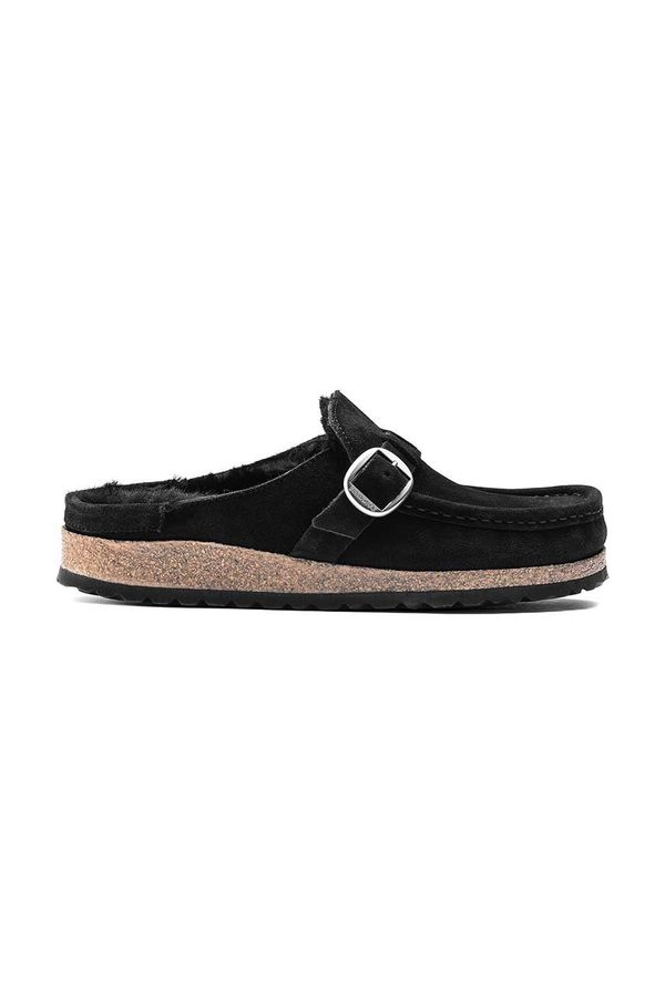 Birkenstock Usnjeni natikači Birkenstock Buckley Shearling ženski, črna barva