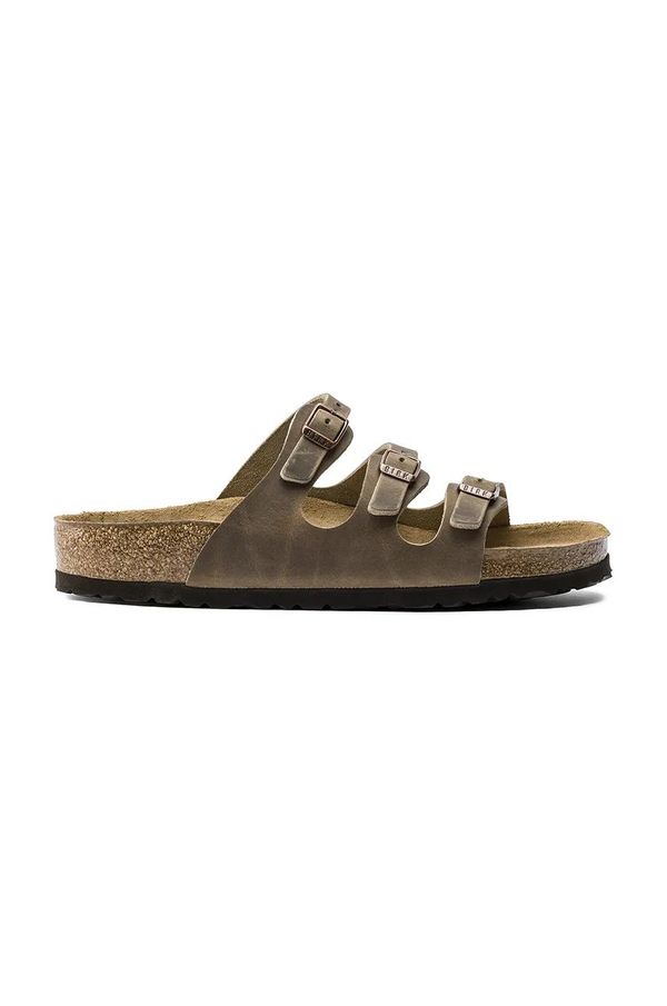 Birkenstock Usnjeni natikači Birkenstock Florida SFB ženski, zelena barva, 1011432