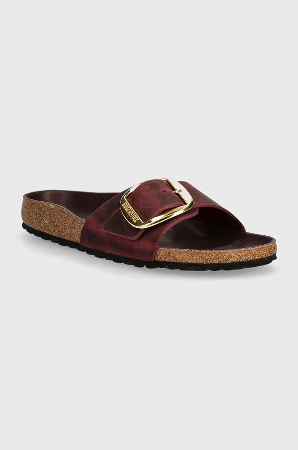 Birkenstock Usnjeni natikači Birkenstock Madrid Big Buckle ženski, bordo barva, 1028031