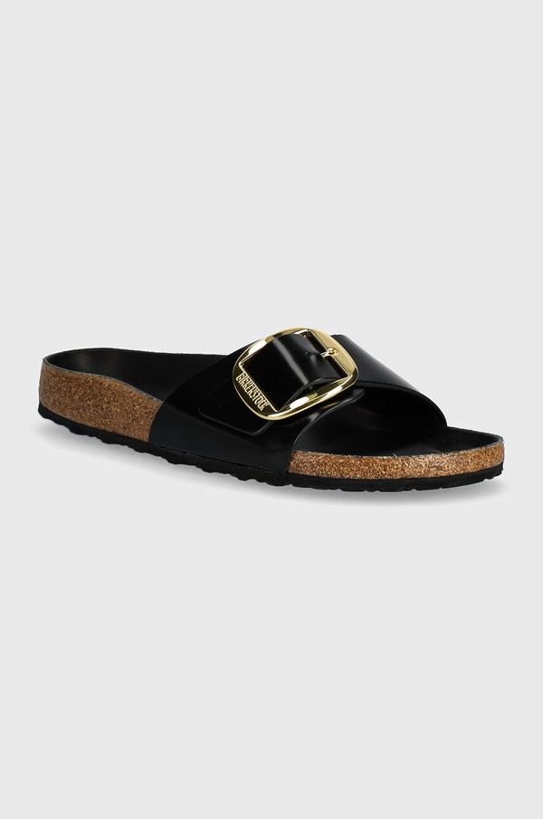 Birkenstock Usnjeni natikači Birkenstock Madrid Big Buckle ženski, črna barva, 1022650