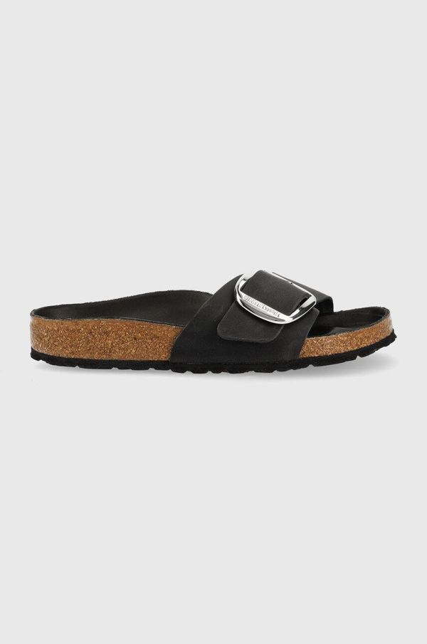 Birkenstock Usnjeni natikači Birkenstock Madrid ženski, črna barva, 1006522