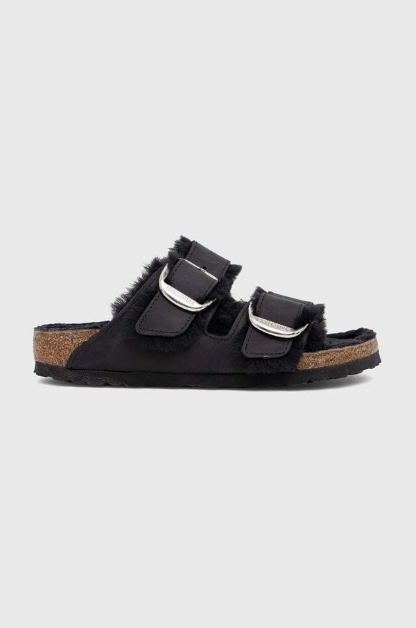 Birkenstock Usnjeni natikači Birkenstock ženski, črna barva