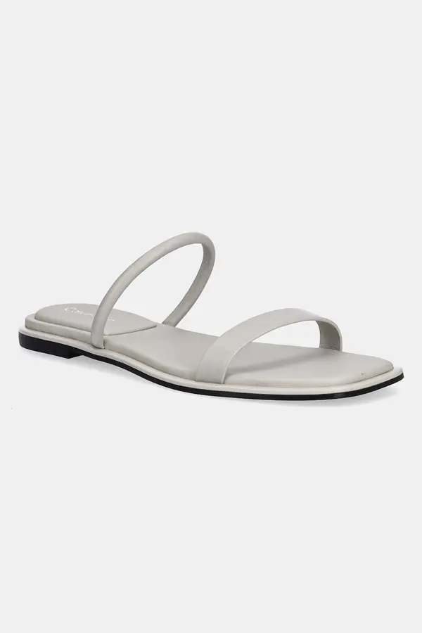 Calvin Klein Usnjeni natikači Calvin Klein FLAT SANDAL SQUARED 2-BAR LTH