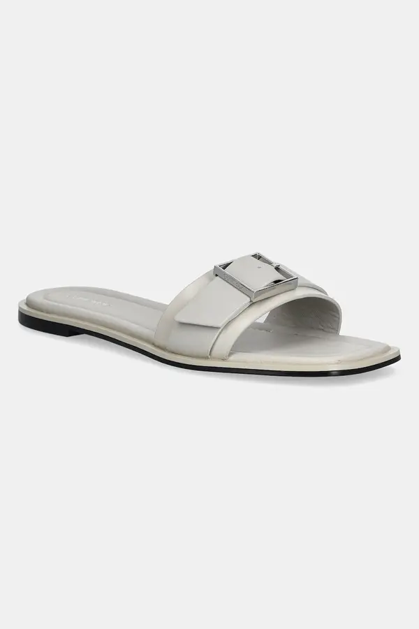 Calvin Klein Usnjeni natikači Calvin Klein FLAT SLIDE W/BUCKLE - LTH