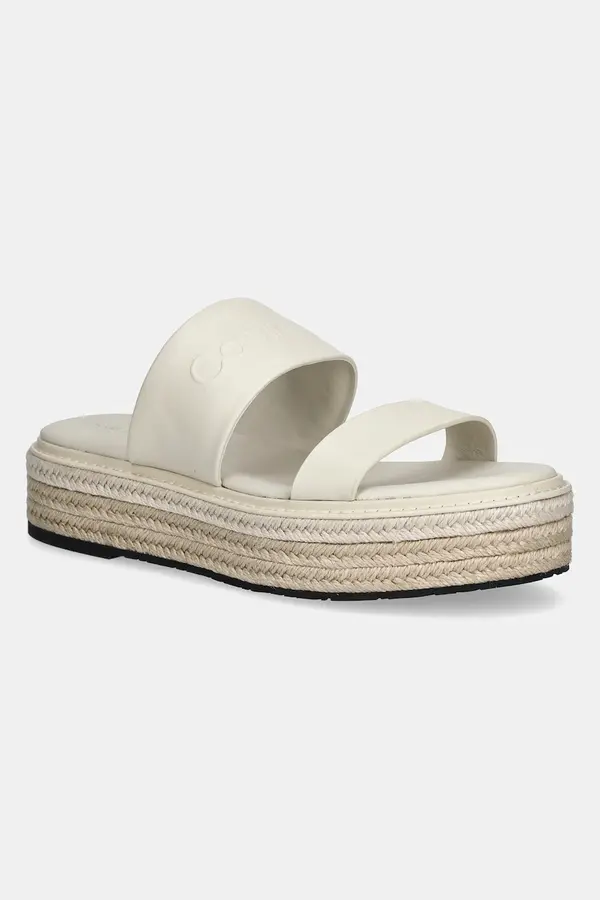 Calvin Klein Usnjeni natikači Calvin Klein FLATFORM WEDGE SLIDE - HE